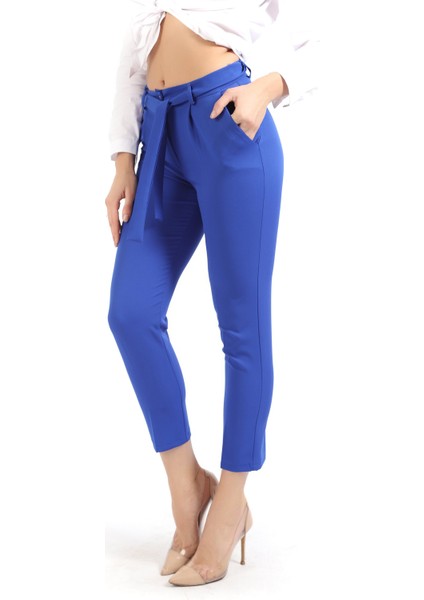 Beli Kuşaklı Kumas Pantolon | PNT19018 Saks