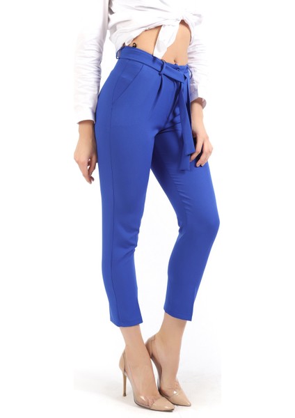 Beli Kuşaklı Kumas Pantolon | PNT19018 Saks
