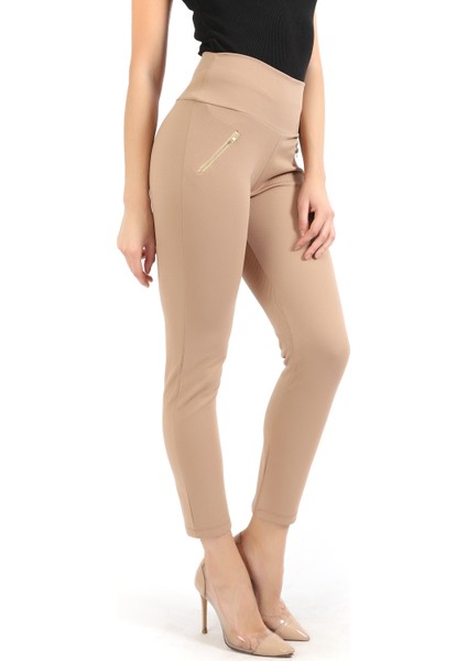 Süs Metal Fermuar Cepli Twin Krep Pantolon | PNT32348 Vızon