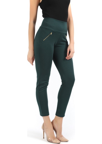 Süs Metal Fermuar Cepli Twin Krep Pantolon | PNT32348 Nefti