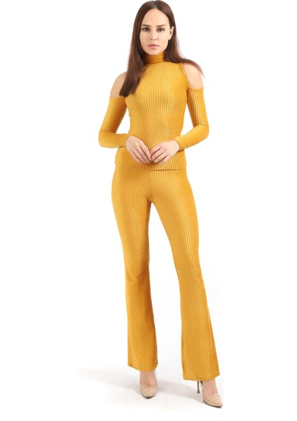 Kadife Geniş Fitilli Pantolon | PNT32407 Hardal