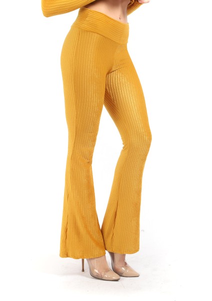 Kadife Geniş Fitilli Pantolon | PNT32407 Hardal