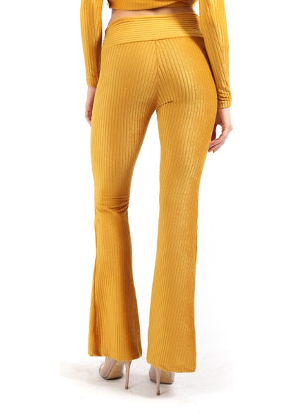 Kadife Geniş Fitilli Pantolon | PNT32407 Hardal