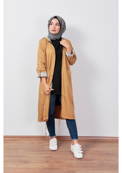 Kapüşonlu Trençkot - Camel