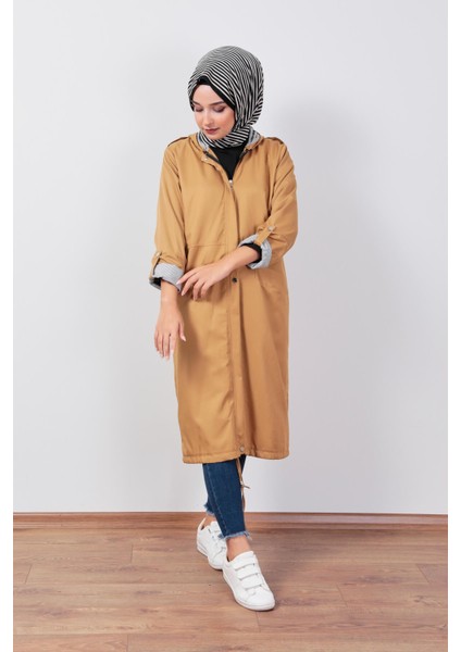 Kapüşonlu Trençkot - Camel