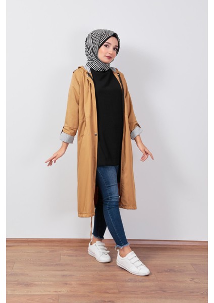 Kapüşonlu Trençkot - Camel