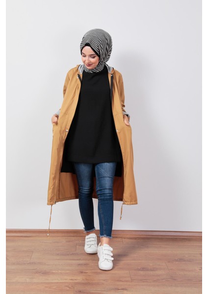 Kapüşonlu Trençkot - Camel