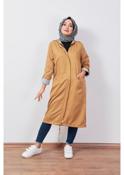 Kapüşonlu Trençkot - Camel