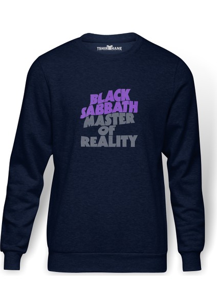 Black Sabbath Master Of Reality Baskılı İndigo Mavi Lacivert Erkek Örme Sweatshirt Uzun kol
