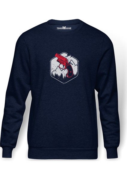 Pubg Flare Gun Baskılı İndigo Mavi Lacivert Erkek Örme Sweatshirt Uzun kol