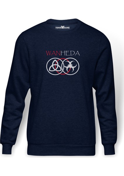 The100 Wanheda Baskılı İndigo Mavi Lacivert Erkek Örme Sweatshirt Uzun kol