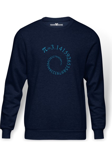 14 Mart Dünya Pi Günü Baskılı İndigo Mavi Lacivert Erkek Örme Sweatshirt Uzun kol