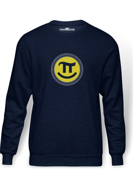 14 Mart Dünya Pi Günü Dj Baskılı İndigo Mavi Lacivert Erkek Örme Sweatshirt Uzun kol
