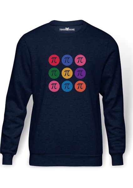 14 Mart Dünya Pi Günü Dj Baskılı İndigo Mavi Lacivert Erkek Örme Sweatshirt Uzun kol