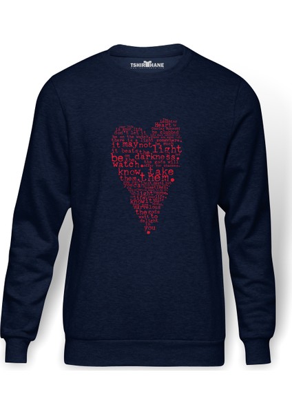 Charles Bukowski Heart Your Life Is Baskılı İndigo Mavi Lacivert Erkek Örme Sweatshirt Uzun kol
