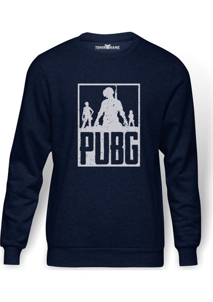 Pubg 3 Adam Team Baskılı İndigo Mavi Lacivert Erkek Örme Sweatshirt Uzun kol