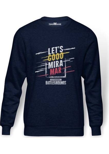 Pubg Miramar Baskılı İndigo Mavi Lacivert Erkek Örme Sweatshirt Uzun kol