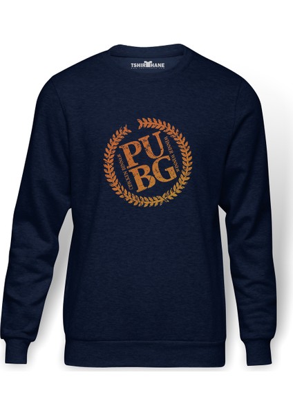 Pubg Public Baskılı İndigo Mavi Lacivert Erkek Örme Sweatshirt Uzun kol