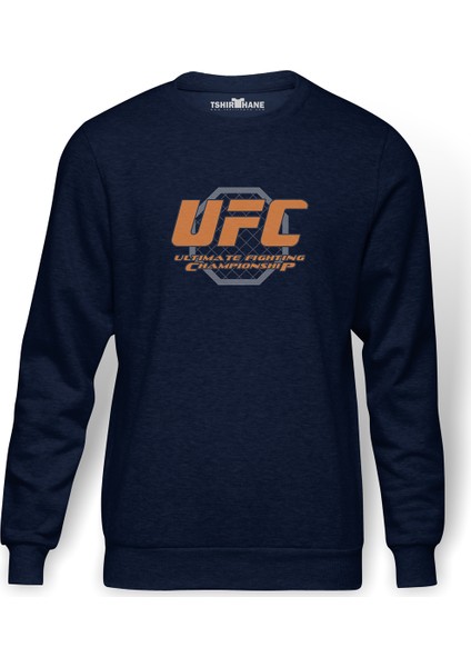 UFC Ultimate Fighting Championship Baskılı İndigo Mavi Lacivert Erkek Örme Sweatshirt Uzun kol