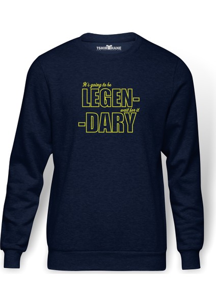 I Met Your Mother Legendary Camiseta Baskılı İndigo Mavi Lacivert Erkek Örme Sweatshirt Uzun kol