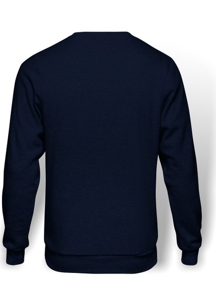 H I E L D Baskılı İndigo Mavi Lacivert Erkek Örme Sweatshirt Uzun kol
