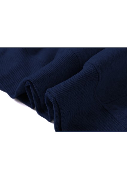 H I E L D Baskılı İndigo Mavi Lacivert Erkek Örme Sweatshirt Uzun kol