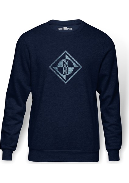 Machine Head Baskılı İndigo Mavi Lacivert Erkek Örme Sweatshirt Uzun kol