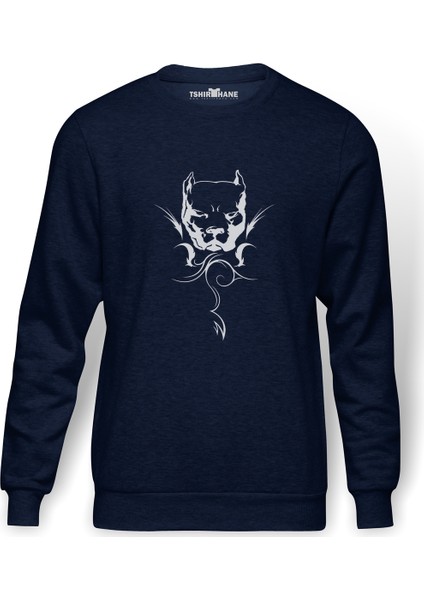 Pitbull Germany Baskılı İndigo Mavi Lacivert Erkek Örme Sweatshirt Uzun kol
