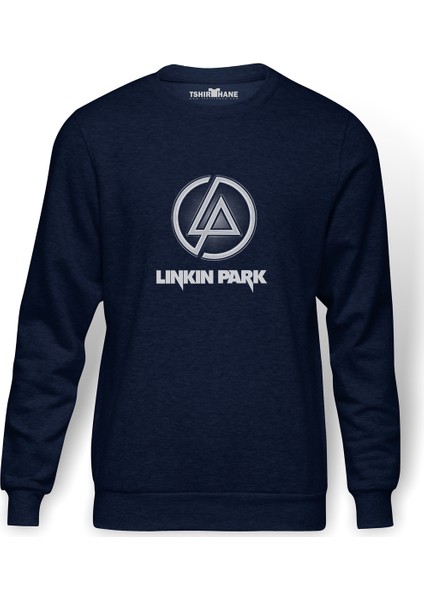 Linkin Park Baskılı İndigo Mavi Lacivert Erkek Örme Sweatshirt Uzun kol