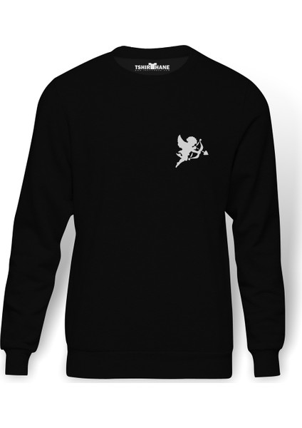 Aşk Eros Baskılı Siyah Erkek Örme Sweatshirt Uzun kol