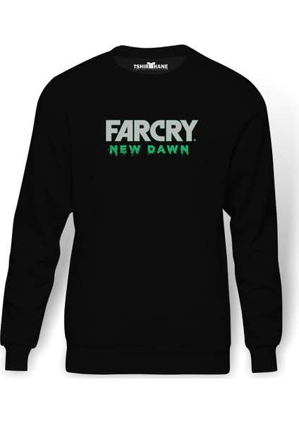 Far Cry New Dawn Logo Baskılı Siyah Erkek Örme Sweatshirt Uzun kol