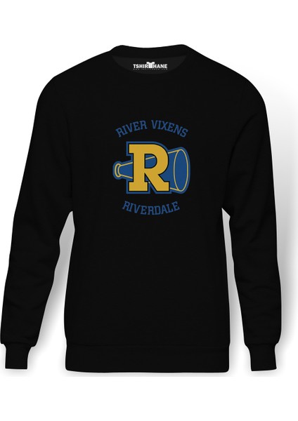 Riverdale Vixens Baskılı Siyah Erkek Örme Sweatshirt Uzun kol