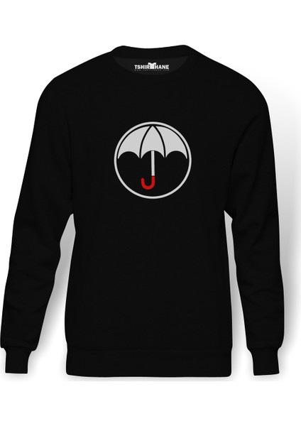 The Umbrella Academy Logo Baskılı Siyah Erkek Örme Sweatshirt Uzun kol