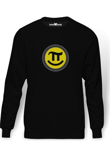 14 Mart Dünya Pi Günü Dj Baskılı Siyah Erkek Örme Sweatshirt Uzun kol
