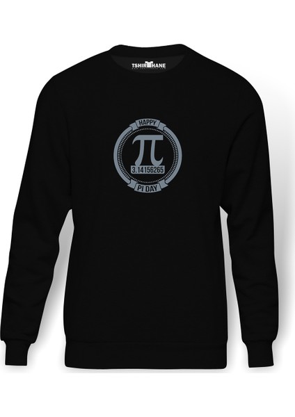 14 Mart Dünya Pi Günü Dj Baskılı Siyah Erkek Örme Sweatshirt Uzun kol