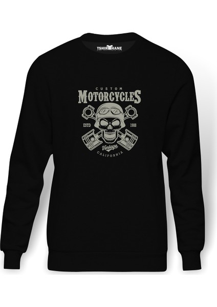 American Costum Vintage California Baskılı Siyah Erkek Örme Sweatshirt Uzun kol