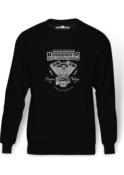 American Motor Estd 1964 Baskılı Siyah Erkek Örme Sweatshirt Uzun kol
