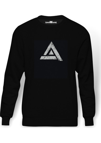 Apex Logo Baskılı Siyah Erkek Örme Sweatshirt Uzun kol