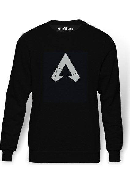 Apex Logo Baskılı Siyah Erkek Örme Sweatshirt Uzun kol
