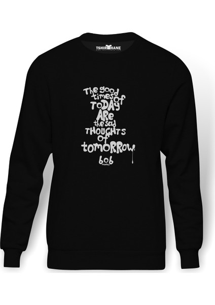 Bob Marley The Good Time Of Baskılı Siyah Erkek Örme Sweatshirt Uzun kol