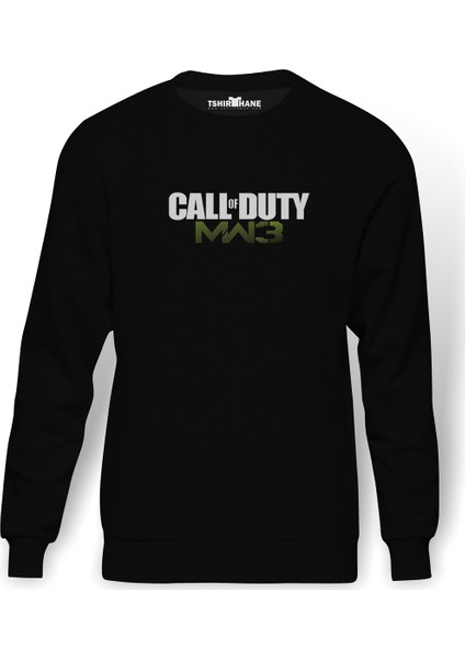 Call Of Dutf MW3 Baskılı Siyah Erkek Örme Sweatshirt Uzun kol
