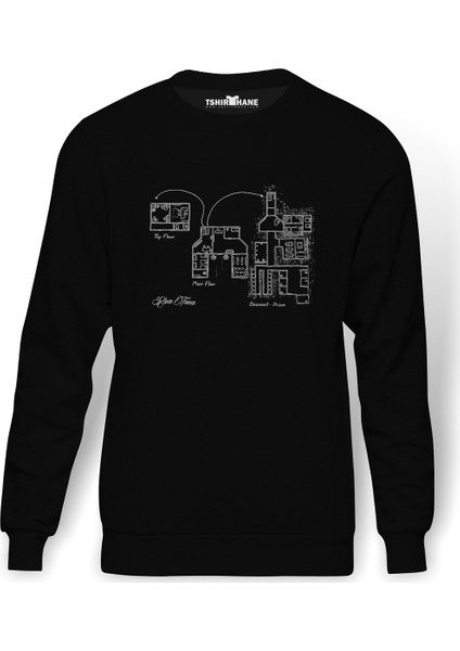 Prison Break A Plan Black Baskılı Siyah Erkek Örme Sweatshirt Uzun kol