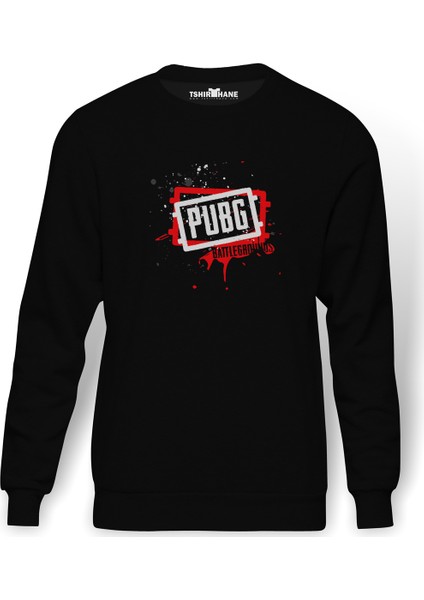 Pubg Kan Pubg Siyah Baskılı Siyah Erkek Örme Sweatshirt Uzun kol