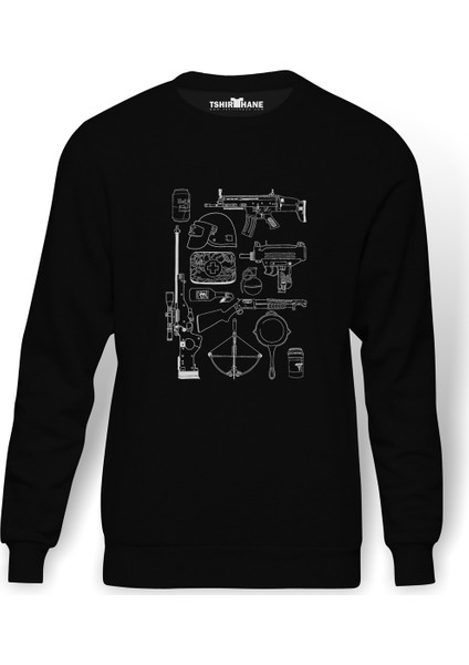 Pubg Pubg Envanter Baskılı Siyah Erkek Örme Sweatshirt Uzun kol