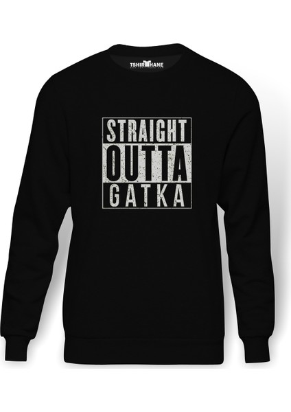 Pubg Pubg Straıght Outta Gatka Baskılı Siyah Erkek Örme Sweatshirt Uzun kol