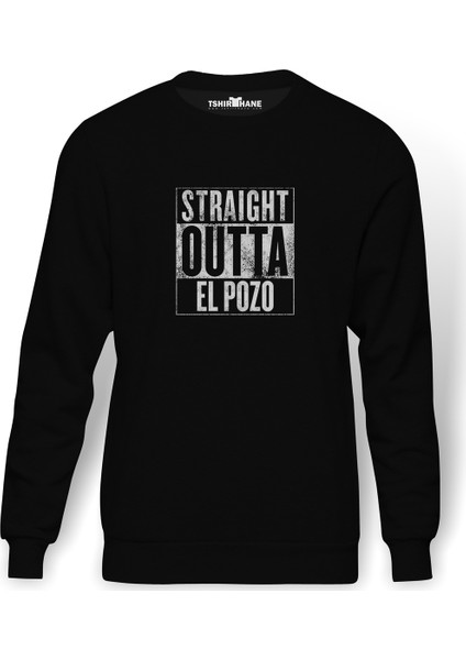 Pubg Straıght Outta El Pozo Baskılı Siyah Erkek Örme Sweatshirt Uzun kol