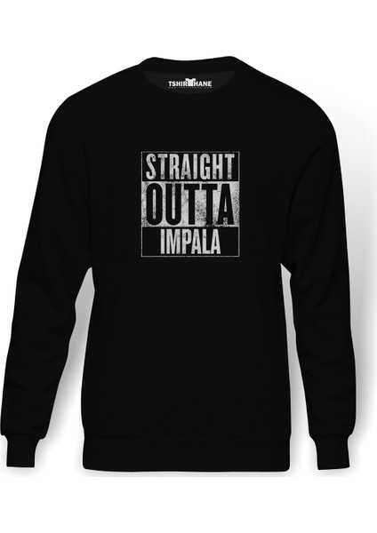Pubg Straıght Outta Impala Baskılı Siyah Erkek Örme Sweatshirt Uzun kol