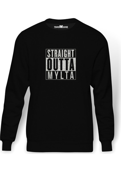 Pubg Straıght Outta Mylta Baskılı Siyah Erkek Örme Sweatshirt Uzun kol