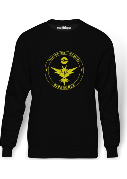Riverdale Team Instinct Pokemon Go Baskılı Siyah Erkek Örme Sweatshirt Uzun kol