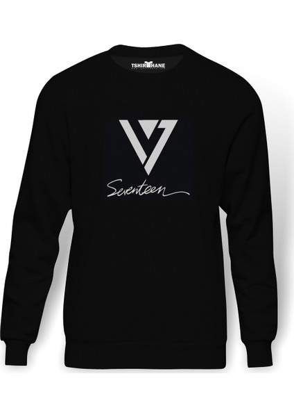 Seventeen Baskılı Siyah Erkek Örme Sweatshirt Uzun kol